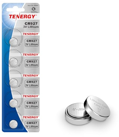 Tenergy CR927 3V Lithium Button Cell Battery, for Watches, Temperature Sensors, Smart Water Bottles, Remote Controllers, 5 Count