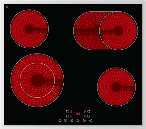 PKM EB-C4-2KBTCG Piano cottura in vetroceramica | Telaio in acciaio inox | 60 cm | 4 piani cottura | 9 livelli di riscaldamento per zona di cottura | Touch Control | Timer | 6600 Watt