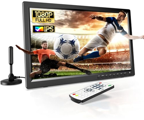 Desobry 15.6 inch Portable TV with Antenna, Portable Small TV with DVB/T2 Tuner, Rechargeable Battery Operated Mini TV 1080P