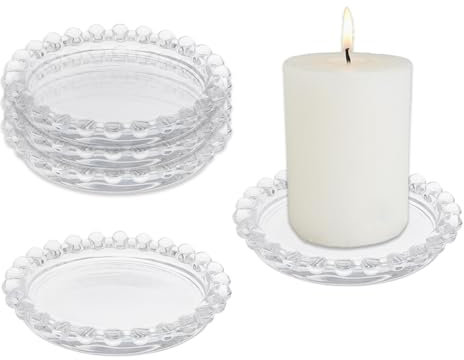 SUPERFINDINGS 6 Stück Kerzenteller Aus Glas Stumpenkerzenhalter Aus Glas Schöner Kerzenuntersetzer Transparenter Untersetzerhalter Runder Teller Kerzentablett Tischdekoration 9.5x1.5cm