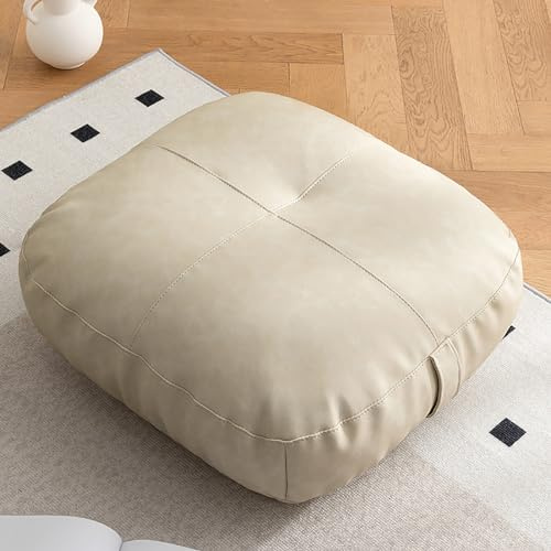 LIANGLAOI Kunstleder-Sitzkissen, quadratisches japanisches Tatami-Kissen, wasserdicht, dickes Bodenkissen für Wohnzimmer, Schlafzimmer, Kinderzimmer, Heimdekoration, Weiß, 50 x 50 x 10 cm