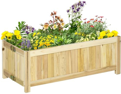 Outsunny Jardinera de Madera Plegable Arriate de Jardín con 4 Patas para Cultivos Verduras Flores en Exterior Patio Balcón Terraza 70x30x25 cm Natural