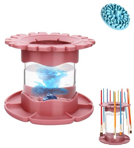 Pinselreiniger-Spülbecher, 3-in-1 Silikon Pinselhalter Pinselbecher Spülbecher Malen Pinsel Rinser Malerei Abnehmbar Kunstpinsel-Reinigerbecher Pinselspüler Pinsel Reiniger Für Aquarell (Pink,M)