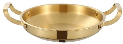 PTATT Gold gerundete spanische Paella -Pfanne, Edelstahl -Hummerplatte leicht zu reinigend zu reinigen, die mit einem zweifachen Griff für Häuser oder Restaurants un gold-30cm
