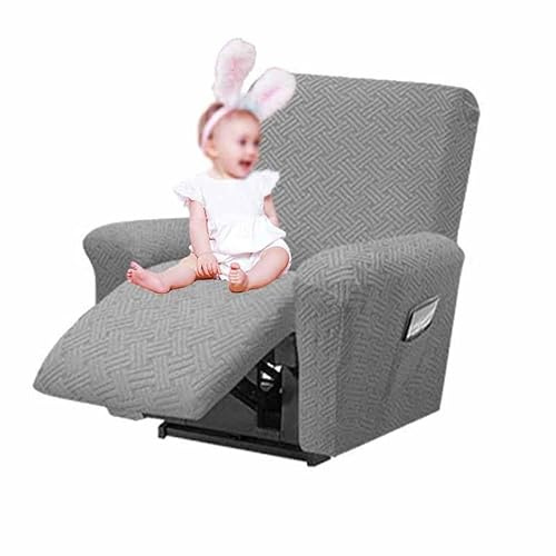 YWQJL Sesselschoner Für Relaxsessel, 1/2/3/4 Sitze Stretchhusse Für Relaxsessel Stretch Sesselbezug Mit Taschen Für Fernsehsessel Liege Sessel Sesselhusse,hellgrau(1 seat (4 pcs))