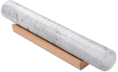 GMYIAK Marble Rolling Pin with Wooden Bracket, Non-Stick Dough Rolling Pin for Bread, Pizza Dough, Crust, Pastry, Cookies (White, 11.8 inch)