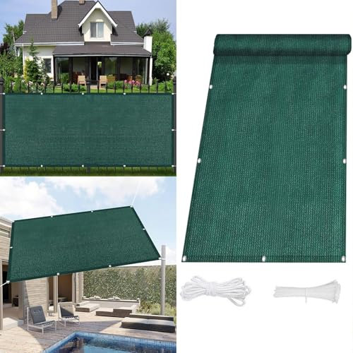 Voile D'Ombrage Rectangulaire 1.4 x 7.5 m Rectangulaire Filet D'Ombrage Couvert Végétal Toile Extérieur, Jardin, Terrasse, Balcon Aux UV 98% avec Oeillets et Cordons Brise Vent, Vert Foncé