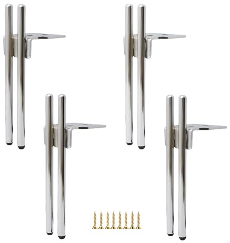 KMERCE Design Möbelfüße Metall, 4pcs Schrankfüsse, Kommodenfüße, Sofa füße, Füße für möbel,Tischbeine für Couch, TV-Schrank, Bettfuß,Mit Schrauben+Anti-Rutsch Stummschaltbasis (Silber, 18CM)