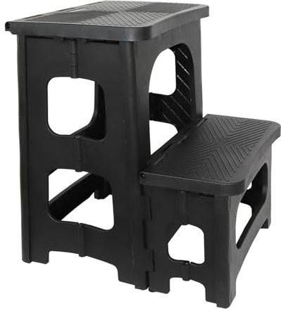 2 Tier Folding Step Stool, Plastic Stool With Anti Slip Grooves Lightweight Collapsible Footstep With Carrying Handle for Kitchen, Bedside, Indoor or Outdoor Use, 36.7 x 32 x 42cm