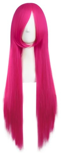 MapofBeauty 32 Pollic Lungo Dritto Anime Costume Festa Parrucca,Caldo Rosa | 80 cm,Cosplay