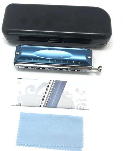 Blues-Mundharmonika, 10 Löcher, Professioneller Blues-Mundharmonika-Kamm Aus Aluminium, Den Jeder Biegen Kann, Mit Blauer Abdeckung