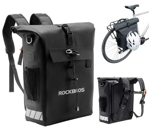 ROCKBROS 3in1 Fahrradgepäckträgertasche Geeignet als Rucksack Umhängetasche, Wasserdicht Fahrradtasche mit Helmschnalle 18L Gepäckträger Fahrradtasche