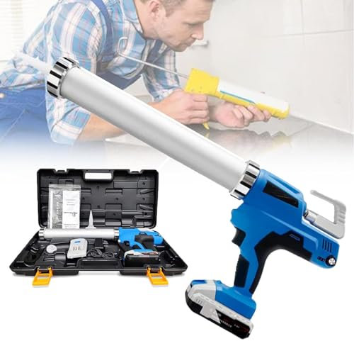 Hand-Held Rechargeable Glue Gun,Cordless Caulking Gun,Electric Caulking Gun,Battery Caulk Gun,21V 2 Lithium Batteries,for Tile Seam, Bathroom Decoration