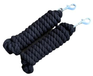 Führstrick aus solider Baumwolle für Pferde und Hunde, 16 mm dick, robust, mit Schnappverschluss, Schwarz, 2 Stück