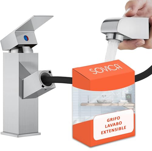 Rubinetto bagno lavabo con doccetta estraibile acciaio inox monocomando per acqua calda e fredda con 2 tubi flessibili inclusi miscelatore lavabo bagno doccetta