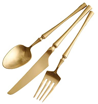 KHYTEBV Goldenes, Mattes Geschirr-Silberbesteck-Set mit Löffel und Gabel, wiederverwendbares Besteck-Set aus Edelstahl 18/10, spülmaschinenfestes Besteck, hervorragendes