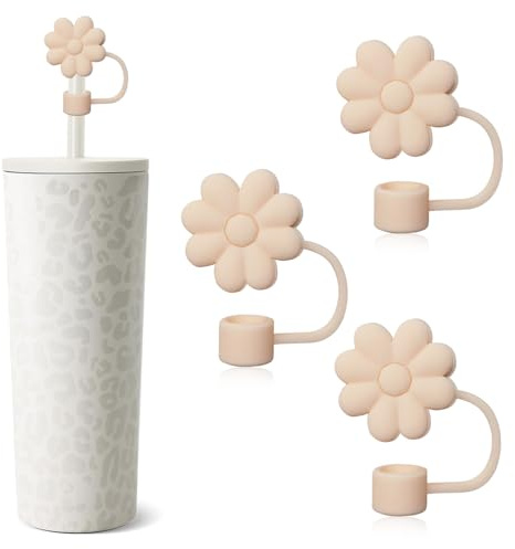 Flower Straw Covers Toppers, 4 PCS Stanley Straw Covers, Silicone Straw Covers Cap for Stanley Cups 30&40 Oz Tumbler Accessories, Cute Stanley Cup Straw Topper, Reusable 10mm Straw Cover Cap