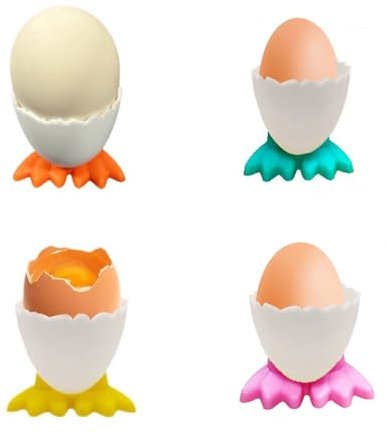 4 Pcs Egg Cup Holders & 1 Egg Bottle Opener Set, Boiled Egg Stand for Breakfast, Stainless Steel Easter Egg Cutting Machine, Kitchen Accessories