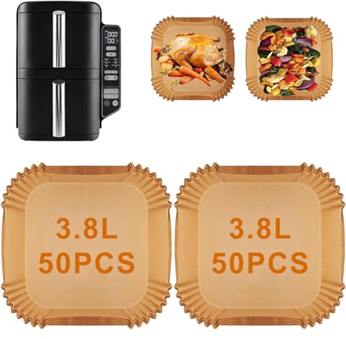 YJDM 100 Stück Airfryer Backpapier für Ninja SL300EU, Heißluftfritteuse Zubehör, Airfryer Heißluftfritteuse Zubehör für Ninja 7.6L Double Stack Air Fryer