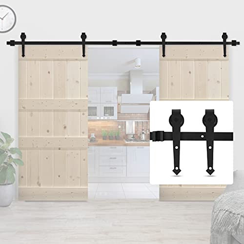 10 FT / 305cm Sliding Barn Door Hardware Kit Carbon Steel Double Sliding Door Kit Fitting Hanging Rail Sliding Door System for Sliding Wardrobes Closets Barns for Door Width 130140cm (Black)