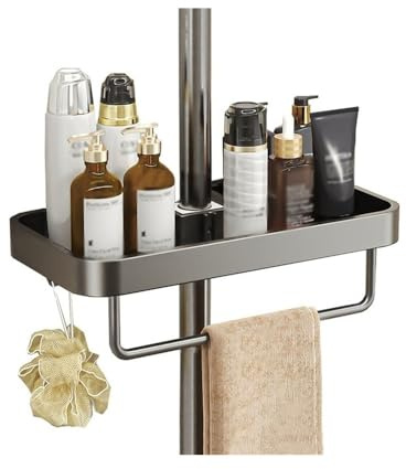 Étagère de douche Étagère de douche, organisateur de support de douche de salle de bain avec barre porte-serviettes et 2 crochets, organisateur de suspension de douche réglable en aluminium Porte-serv