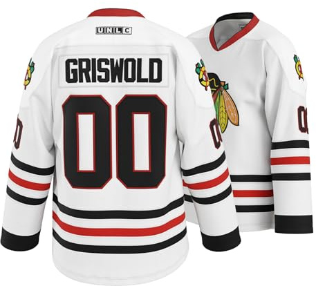 UNLC Griswold Youth #00 Movie Hockey Jersey – Stitched Letters & Numbers Authentic Fan Apparel Breathable Polyester S-XL Kids, White, XL