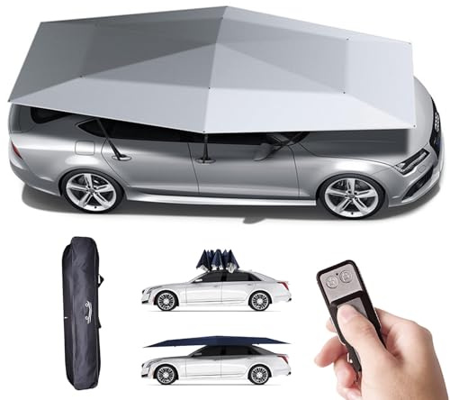 Giuggiolared Cochera automática, cochera móvil con Control Remoto, toldo Plegable y portátil para Proteger el vehículo, Ideal para Tiendas de campaña al Aire Libre,Silver-Gray-5.2m
