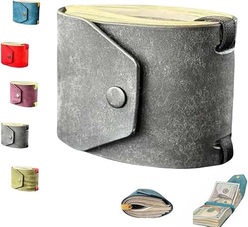 Generico The Cash Wrap Wallet, Portafoglio in pelle con accesso rapido, portafoglio sottile, design ad anello, Grigio