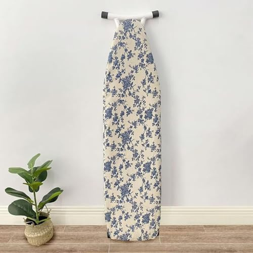 Bügelbrettbezug 110X30 Blaue Blumen Klassischer Baumwollbezug,bügelbrettbezüge Für Dampfbügeleisen, Mit Eingebauter Hitzereflektion Mit Schnurbindung & Stretch-System