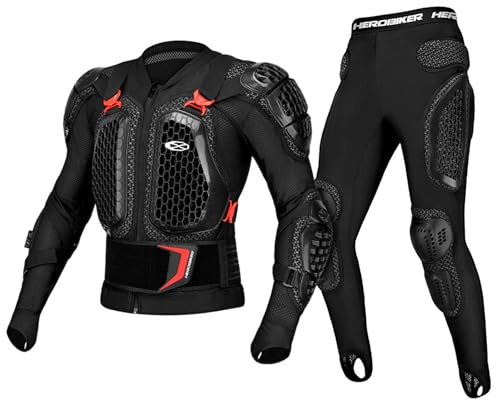 Conjunto de Armadura de Motocicleta para Hombre y Mujer con Chaqueta y Pantalones, Equipo de protección de Cuerpo Completo para Motocross, Transpirable, Resistente al Desgaste,Red-L