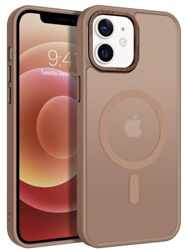 GUAGUA Magnetic for iPhone 12/12 Pro Case 6.1-Inch, Compatible with MagSafe [Military Grade Protection] Translucent Matte Back Slim Shockproof Anti-Scratch Phone Cover, Brown