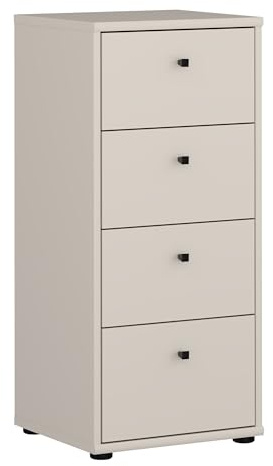 Forte TEMPRA 2 Kommode 40, Moderne Kommode mit 4 Schubladen, Holzwerkstoff, Schlafzimmer, Wohnzimmer, Büro, Kaschmir|Beige, 38,6 cm breit x 85,5 cm hoch x 34,8 cm tief