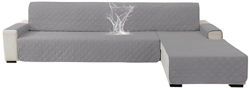 Ystyle 100% Wasserdicht Couch Überzug L Form 3 Sitzer, Sofa Cover L Shape Reversibel Universal, Gesteppte Sofa Überzug Ecksofa rutschfest, Couch Bezug Ecksofa Ratzfest Waschbar, Hellgrau