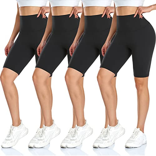 Pantaloni corti da ciclismo, da donna, a vita alta, per yoga, sport, tutti i giorni, 01 nero*4, L/XL
