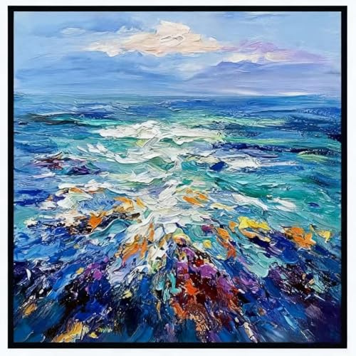 Generisch Ölbilder Auf Leinwand Handgemalt, kreatives Künstler Malte Abstrakt Dunkelblau Meer Ölgemälde Auf Leinwand Wandkunst Rahmenlose Bilddekoration Für Büro, Hausgeschenk (50X50Cm (20X20Inch))