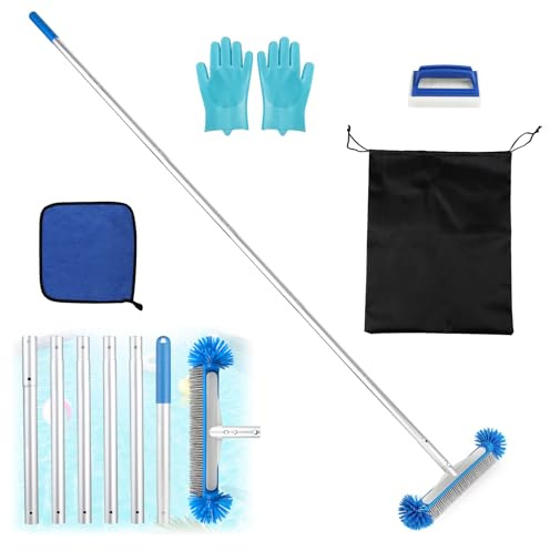 LALAGO Cepillo Piscina, con 210cm Barra de Aluminio Ajustable, Cepillo de Limpieza de Piscina, Cabezal de Cepillo con Mango, Cepillo de Limpieza, Cepillo para Limpiar Fondo (Set C)
