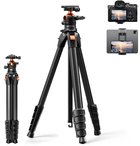 K&F CONCEPT Kamera Stativ Handy Stativ,187cm Kamerastativ, Tripod für Smartphone mit Handy Tablet Halterung, Aluminium Reisestativ A305A1+BH-40