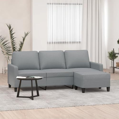 Yisssmeng 3-Sitzer-Sofa mit Hocker Hellgrau Modernes Sofagarnitur 198 x 77 x 80 cm Stoff Dreisitzer Couchgarnitur für Wohnzimmer Schlafzimmer Büro