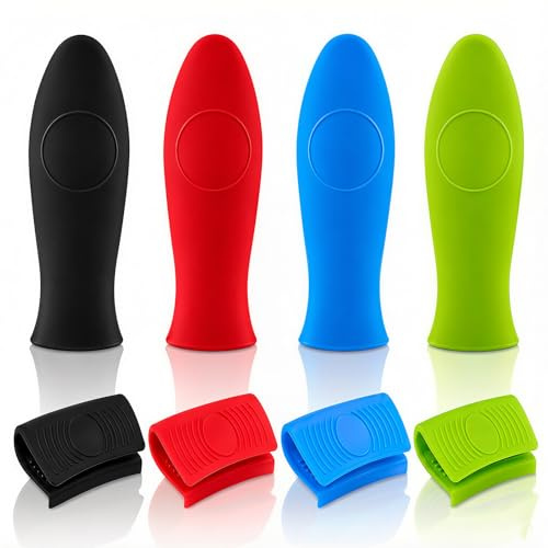8 Pack Silicone Hot Handle Holder, Silicone Pot Ear Clips, Four Colors Pan Handle Covers for Kitchen Bbq Baking, Cast Iron Skillets Frying Pan, Protect Your Hands