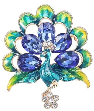 fdsmall Strass Pfauen Brosche Pin Elegante Tierfeder Broschen Vintage Trendy Vogel Pins Hochzeitsfeier Schmuck Souvenir (Blau1)