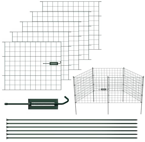 Peviasot Gartenzaun Teichzaun Set, Steckzaun 11 Zaunelemente, Dekoration Gitterzaun mit Türschloss, Wetterfest Zaun für den Garten, 77,5CM * 64CM Hundezaun Metallzaun (Gerade, Grün)