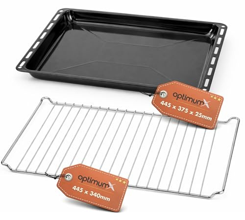 OptimumX 445x375x25mm Emailliert Backblech und Gitter, rechteckige Fettpfanne/Kuchenblech für Backofen, ideal zum Backen, Braten & Grillen