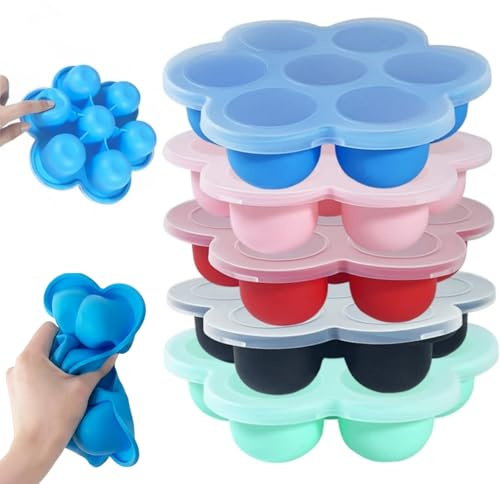 Stampo in silicone per alimenti 7 scomparti, con coperchio, per porzionare cibi per bambini, ghiaccio e dessert (5pcs)