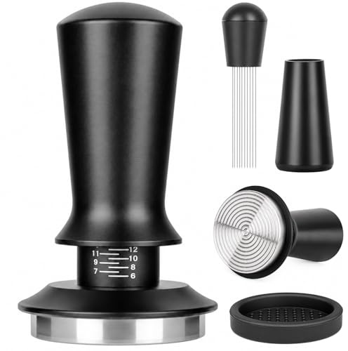 Nreosn Tamper 51mm Set für Siebträger, Espresso Tamper mit Gewindebasis, WDT Tool Espresso Nadel & Silikonmatte, Barista Zubehör für Gleichmäßige Extraktion, Kaffee Tamper Set für Home Barista