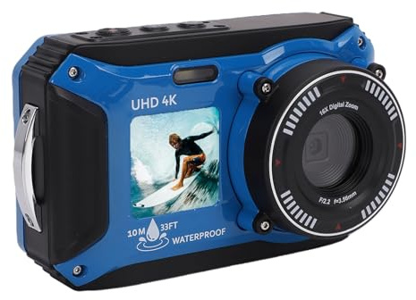 Cuifati Fotocamera Subacquea 4K 64MP 33FT Fotocamera Impermeabile con Messa a Fuoco Automatica, Digitale Compatta Galleggiante a Doppio Schermo con Cordino per Snorkeling Nuoto
