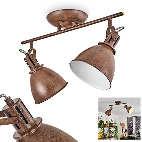 HOFSTEIN Deckenleuchte Koppom, verstellbare Deckenlampe aus Metall in Rostbraun/Weiß, moderne Leuchte im Industrial/Retro/Vintage-Design, 2 x E14, Esszimmer, Wohnzimmer, Schlafzimmer, Küche, Flur