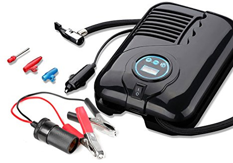 NUZAMAS Reifenfüller Tragbarer 150PSI 15L / min Luftkompressor mit LED Digital Manometer 100 PSI 3 Ventiladapter, 3M / 10 FEET Kabel mit 12V DC Zigarettenstecker & Free Krokodilklemmen