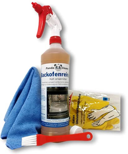 PandaCleaner Backofen und Grillreiniger - 1000ml Spray Backofen Reiniger - Set mit Pinsel Handschuhe & Tuch - Ofenreiniger Backofenreiniger - Backofen Grillreiniger