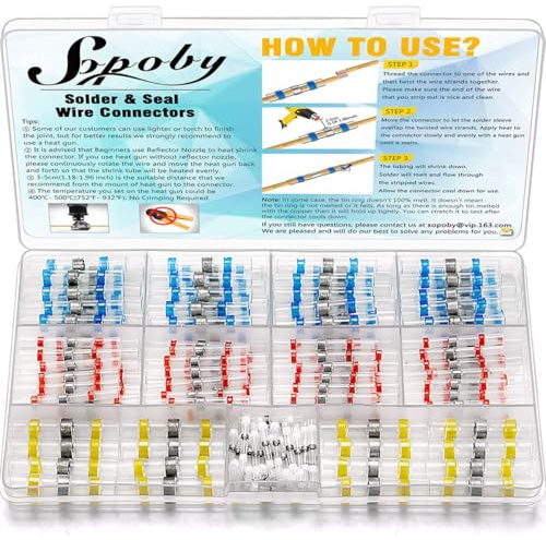 120PCS Solder Seal Wire Connectors - Sopoby Heat Shrink Waterproof Solder Butt Connector Kit Insulated Automotive Marine Electrical Wire Terminals