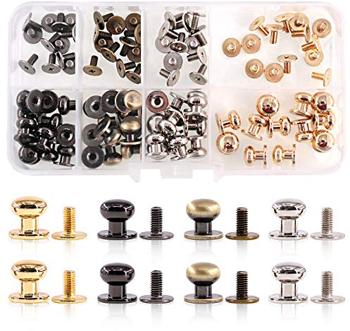 Swpeet 30Sets Guld 8x10x10mm Chicago Skruvar Runda Huvud Knapp Stud Slotted Skruvar Nail Nitt Läder Nitter Handverk Bälte för DIY Handverk Läder Handverk Reparationer Dekoration (Sortimentsats)
